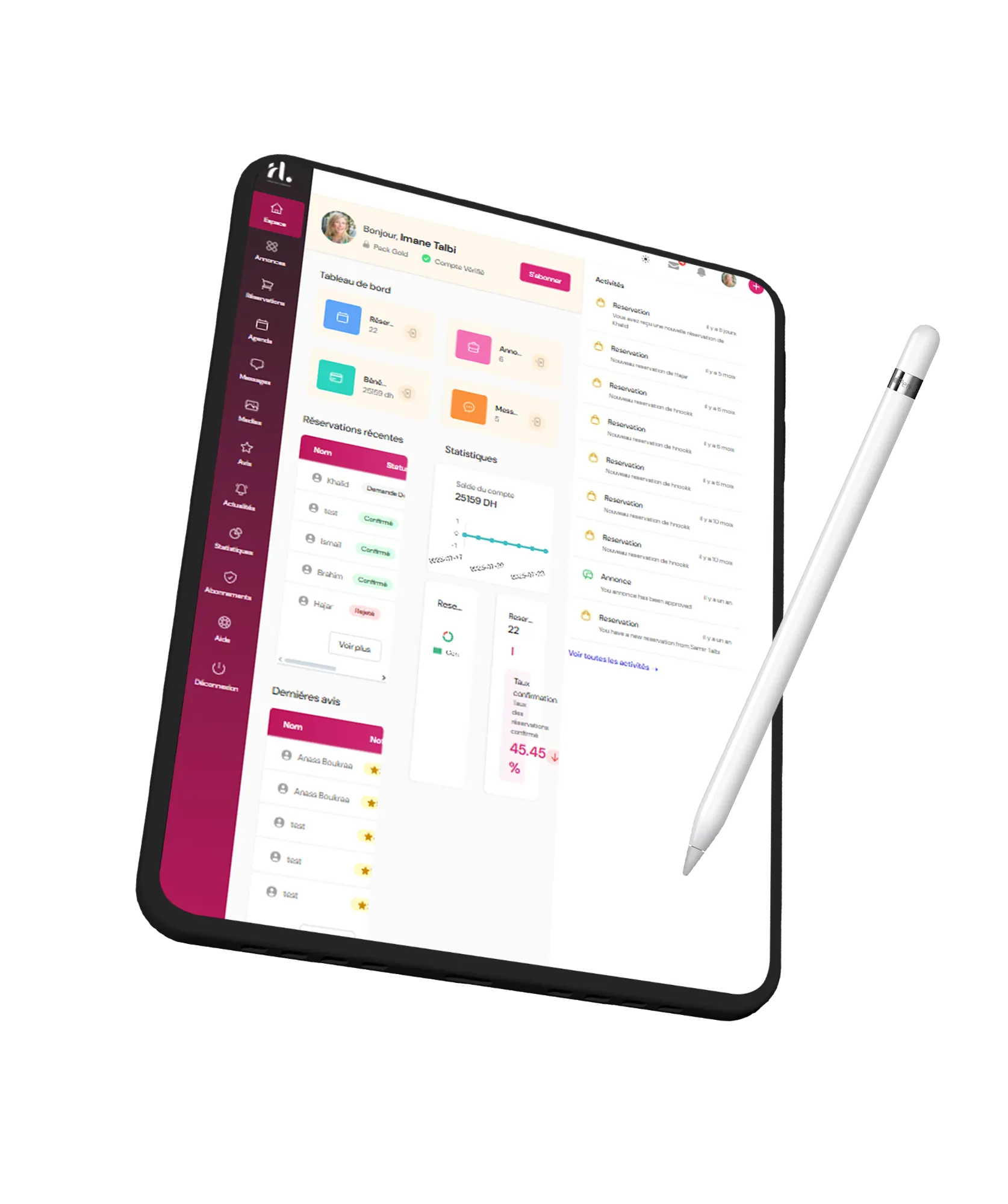 Festa.ma dashboard interface - Gestion simplifiée des réservations et prestations